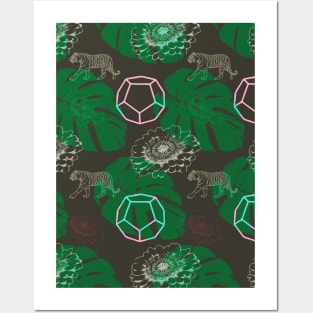 Leaf, tiger and gemstone pattern Posters and Art